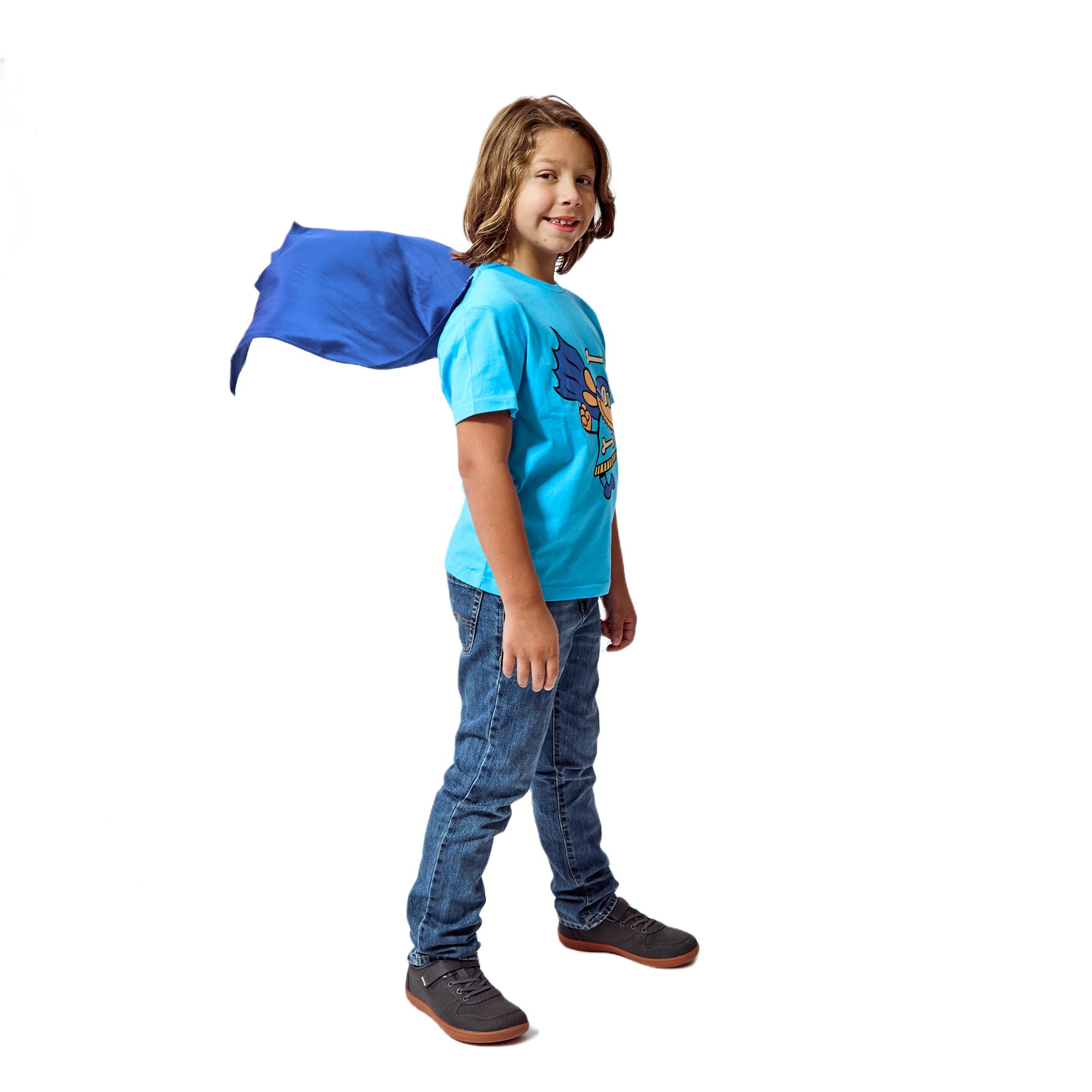 Dog Man Superhero Costume Boy's Blue Crew Neck Short Sleeve T-Shirt with Detachable Cape - Image 4